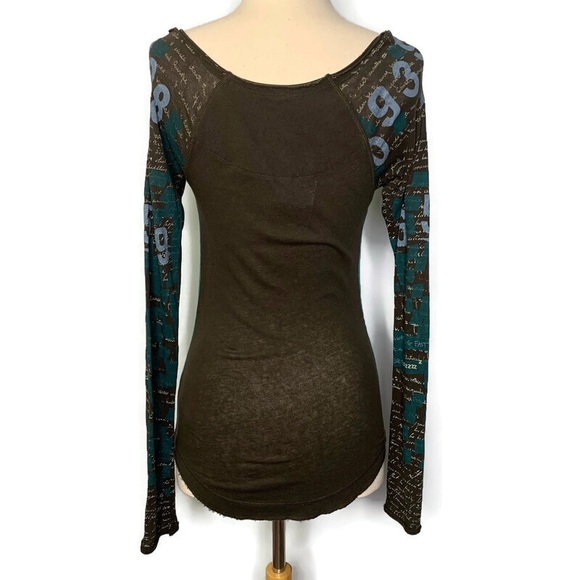 Free People Scripted Print Wide Open Neck Henley Top - Picture 6 of 6